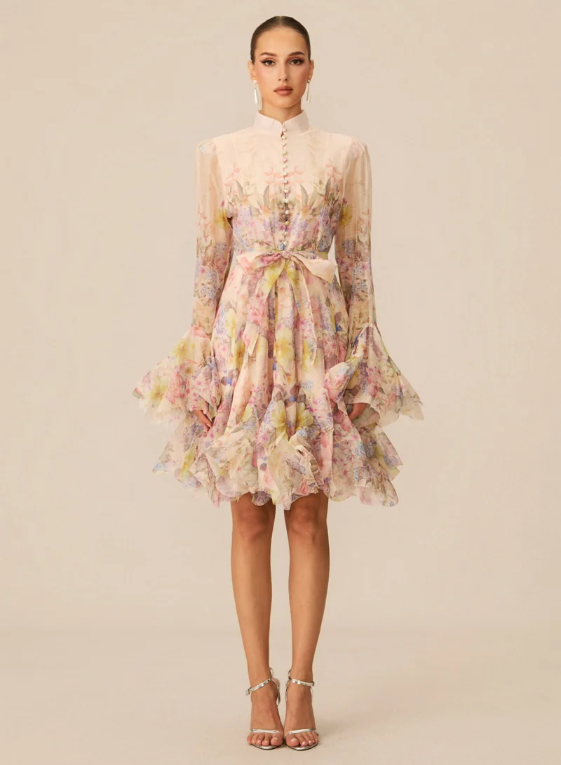 سنفير فستان قصير واسع بطبعة زهور لانا